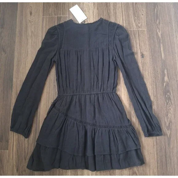NWT Zara Black Tiered Embroidered Mini Dress Lined 100% Cotton - Picture 8 of 9